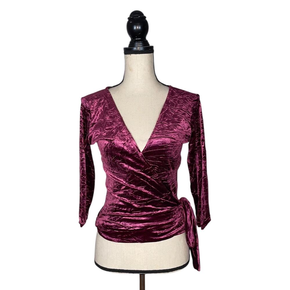 Repetto Paris Purple Crushed Velvet 3/4 Sleeve Wrap Top     Size: 4